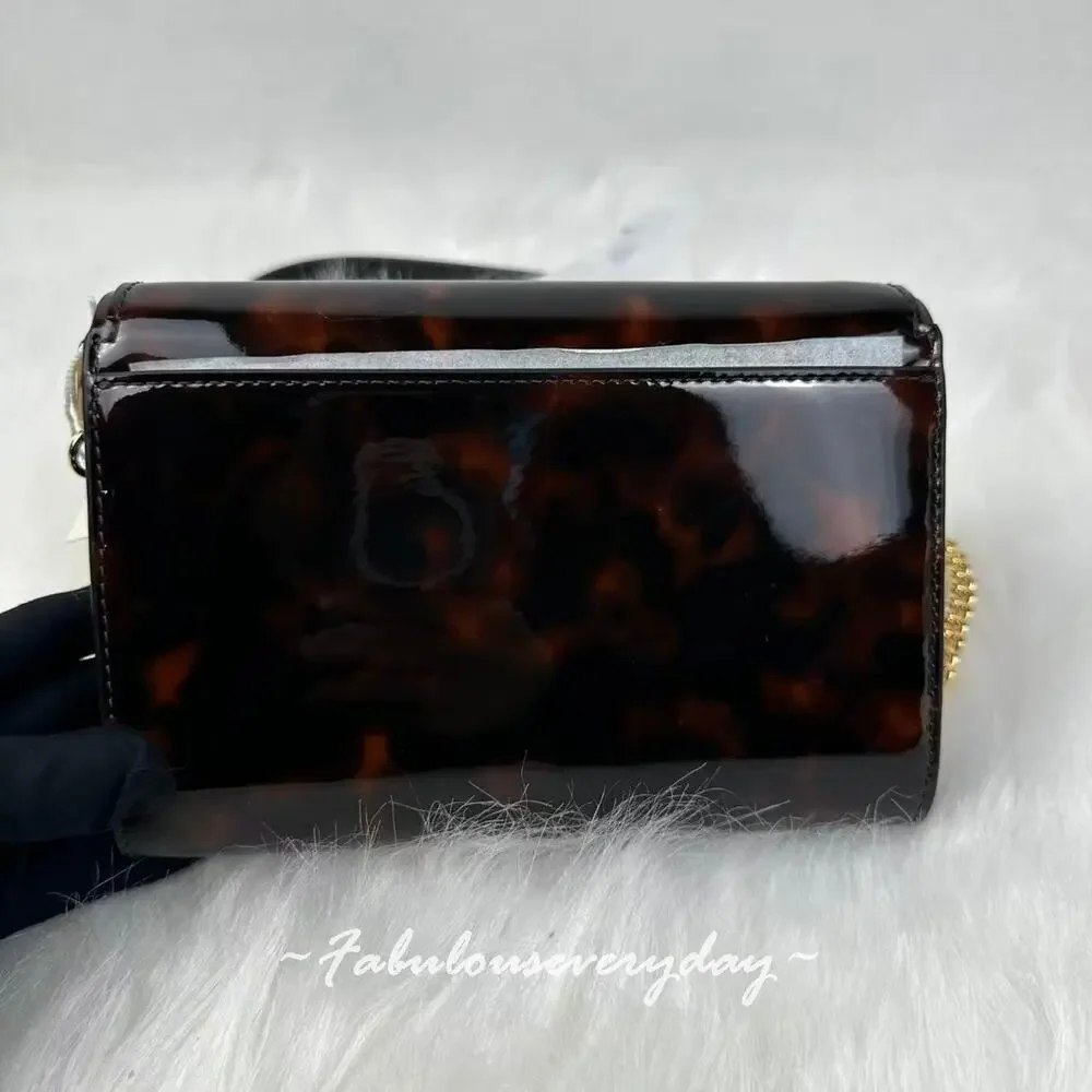 Tory Burch Emerson Tortoise Patent Leather Chain Wallet Shoulder/Xbody 165943